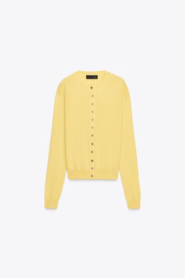 100% CASHMERE KNIT CARDIGAN - Yellow by Zara