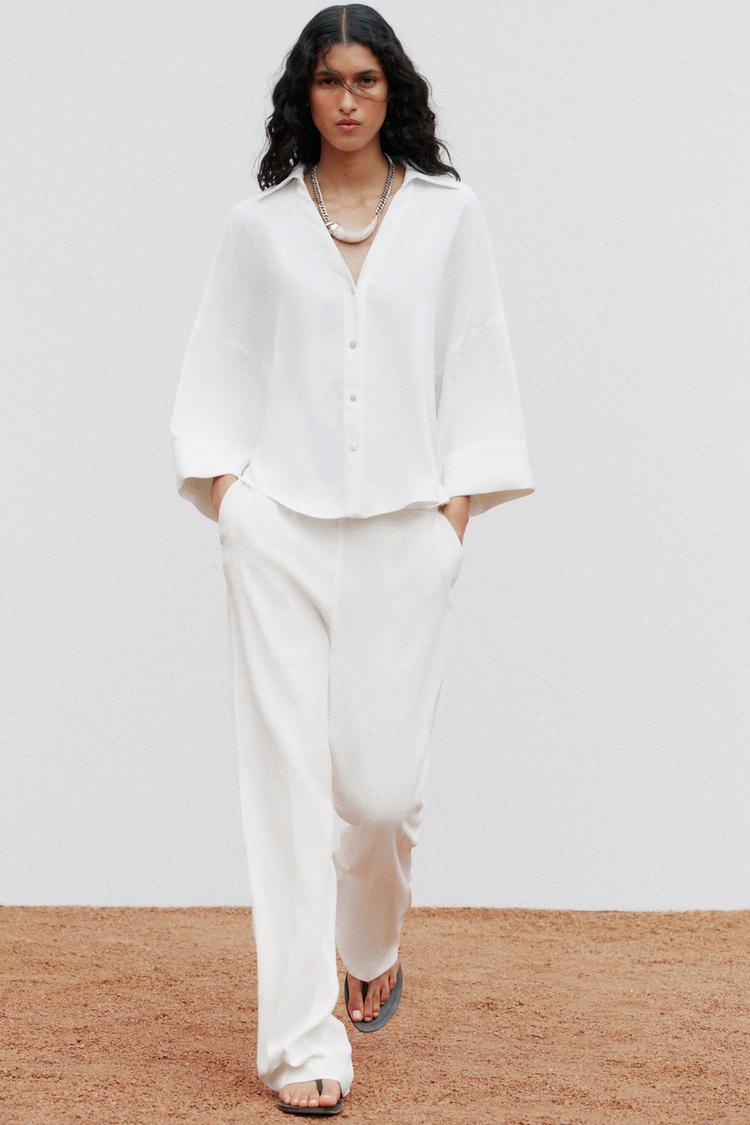 Pantalones Anchos Pantalones Vaqueros Blancos Mujer Zara Zara