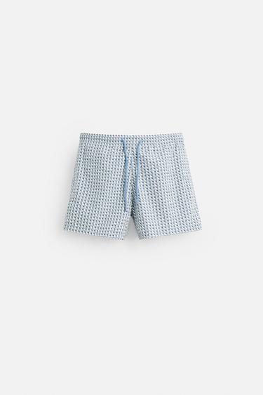 MAILLOT DE BAIN SEMI-LONG À IMPRIMÉ GÉOMÉTRIQUE - Bleu ciel de Zara
