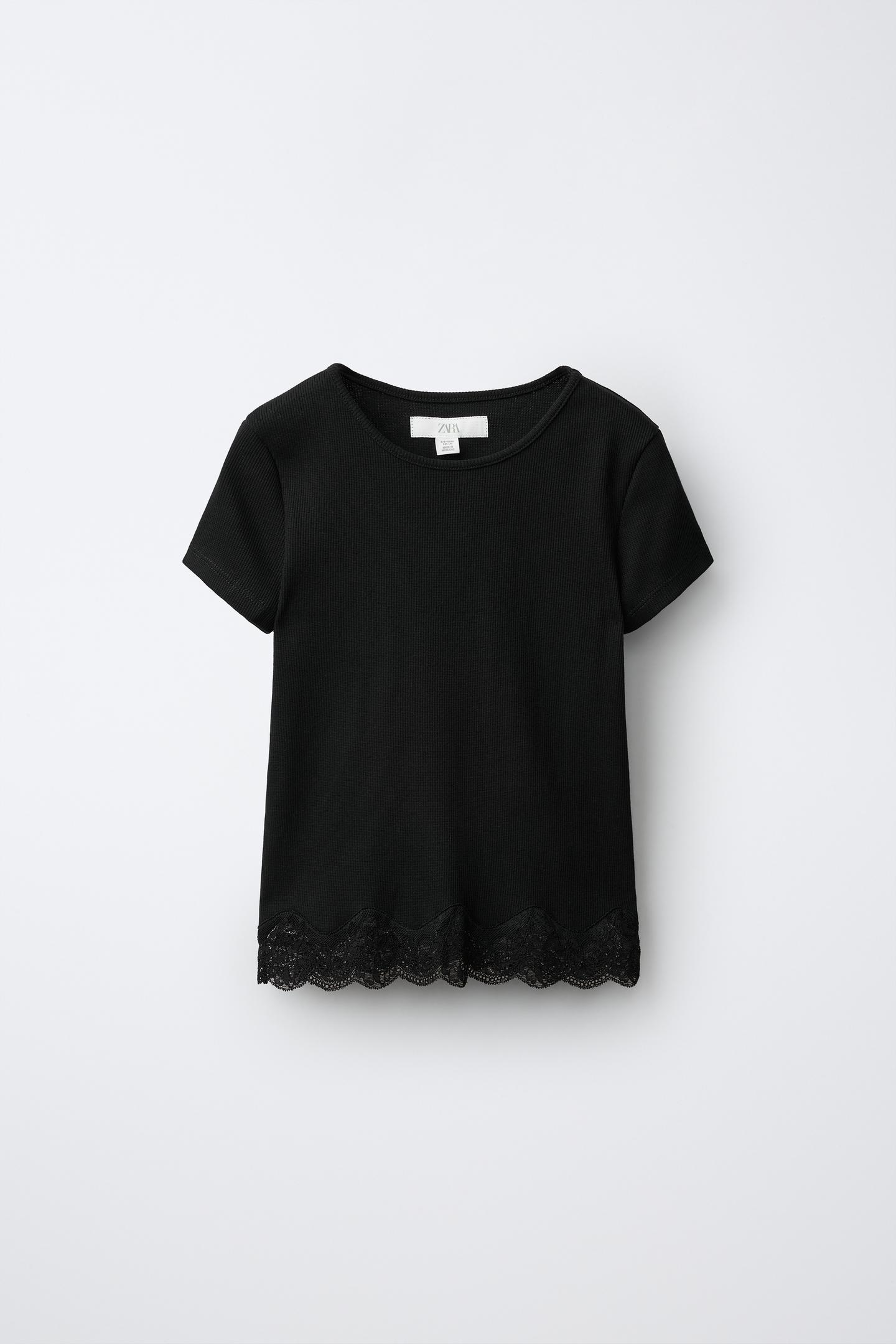 Детская футболка Zara Lace Rib, цвет: Чёрный