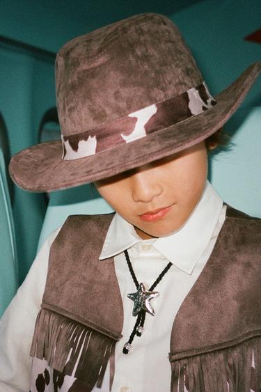 Zara ANIMAL PRINT COWBOY HAT - Brown