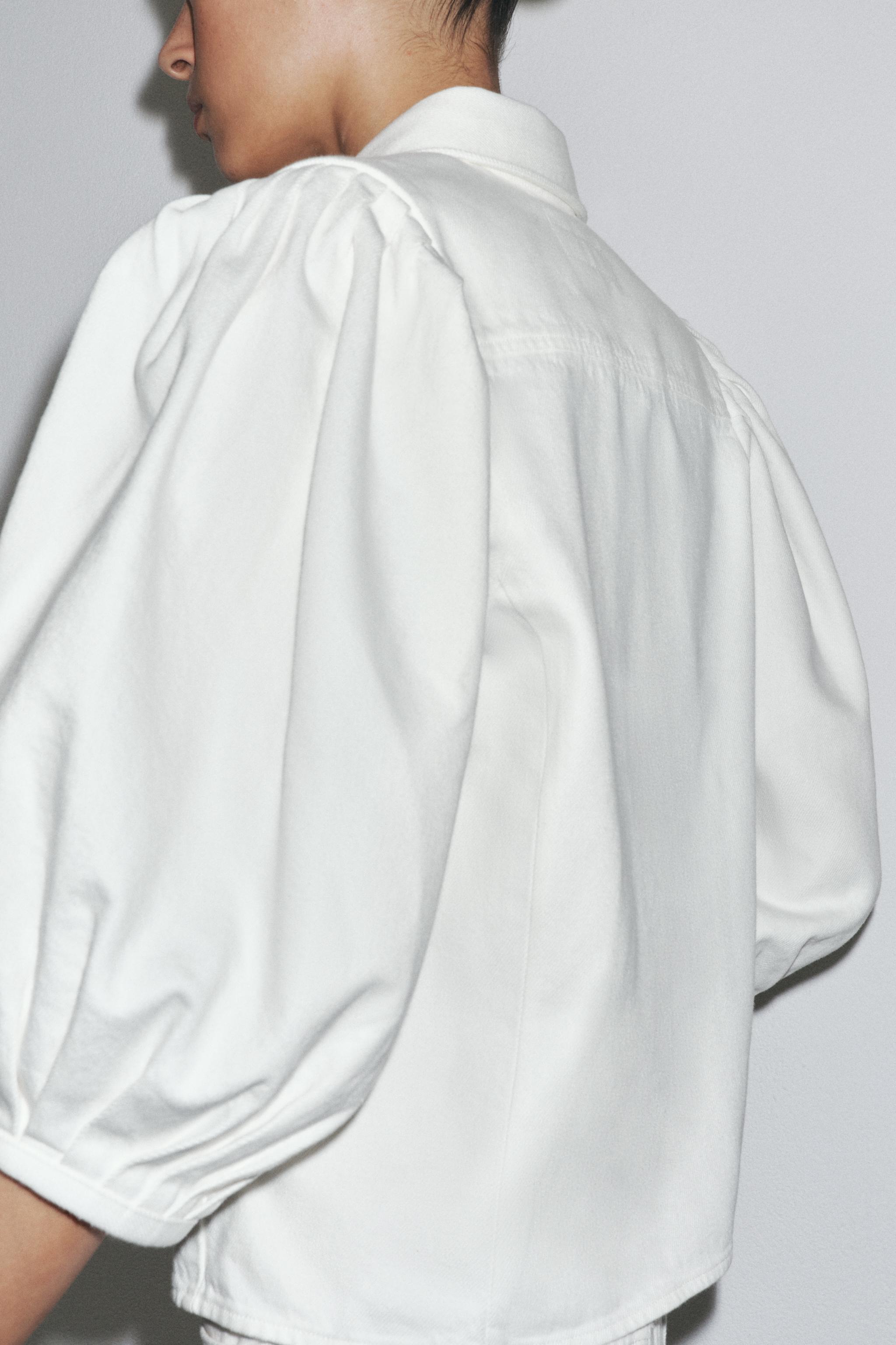 BLUSA DENIM ZW COLLECTION - Branco-marfim | ZARA Brasil