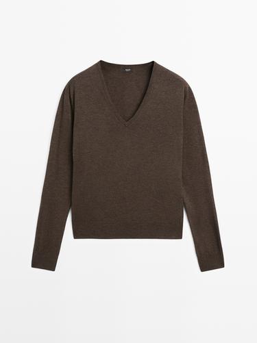 Zara Wool blend V-neck knit sweater - Chocolate