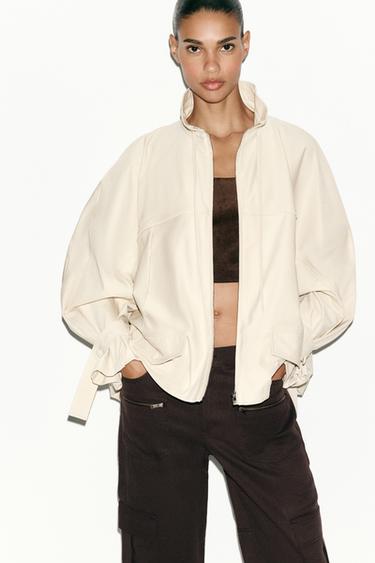 Zara FLUID HIGH NECK JACKET - Dark beige