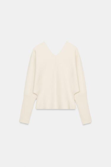 V-NECK KNIT JUMPER - Ecru by Zara - Image 4