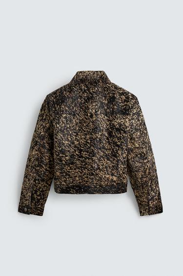 Zara FUR PRINT LEATHER JACKET - Black / White