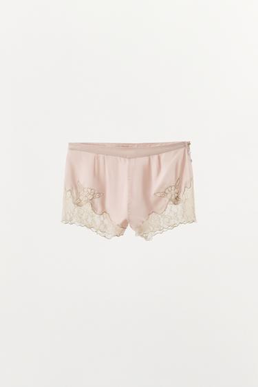 EMBROIDERED SATIN LACE SHORTS - Pastel pink by Zara