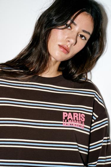 T-SHIRT RAYURES INSCRIPTION - Brown Stripes de Zara - Image 1