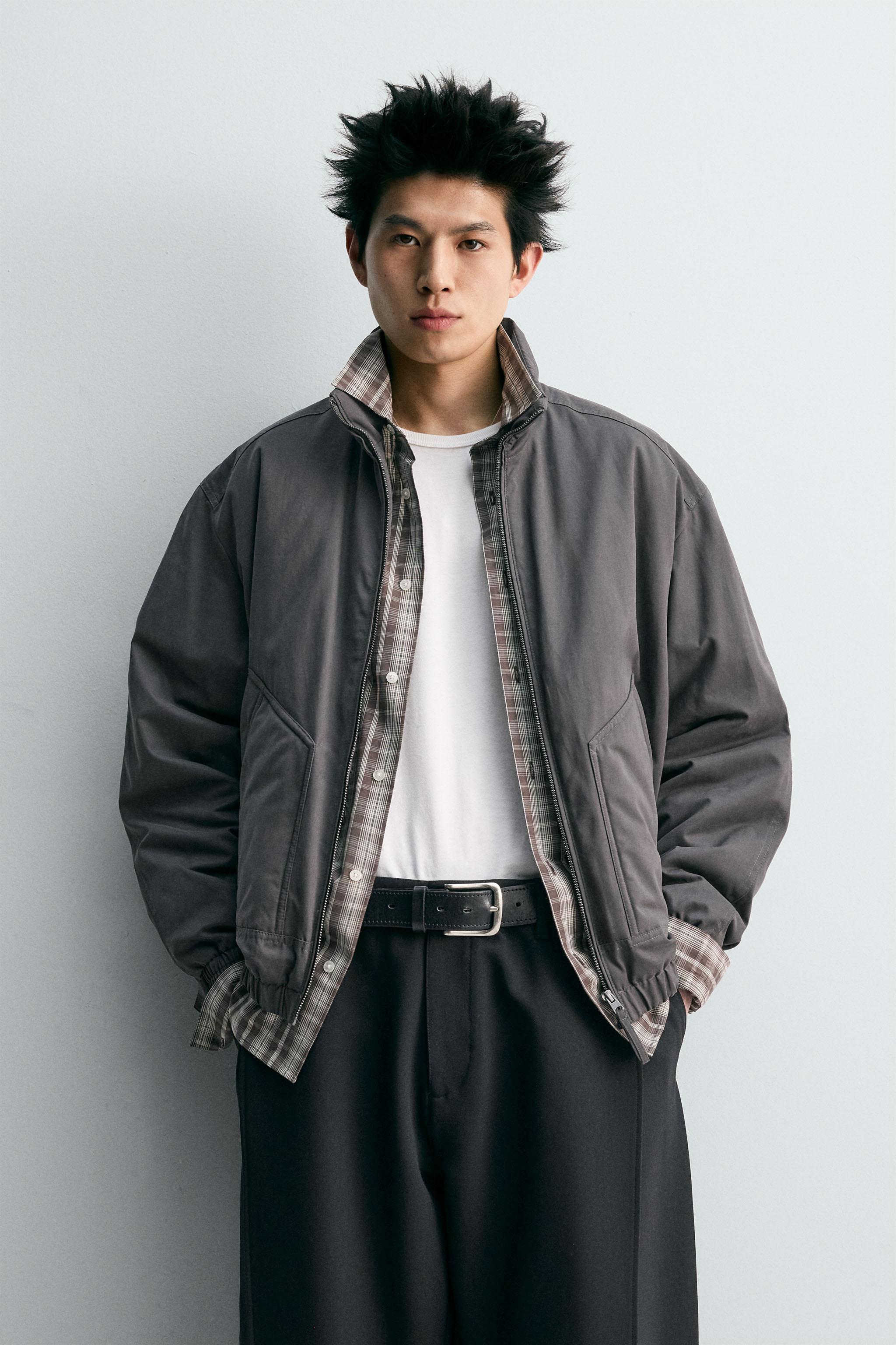撥水加工入りテクニカルパフジャケット - チャコールグレー | ZARA 