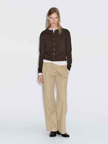 Cárdigan botones dorados 100% lana - Marrón oscuro de Zara