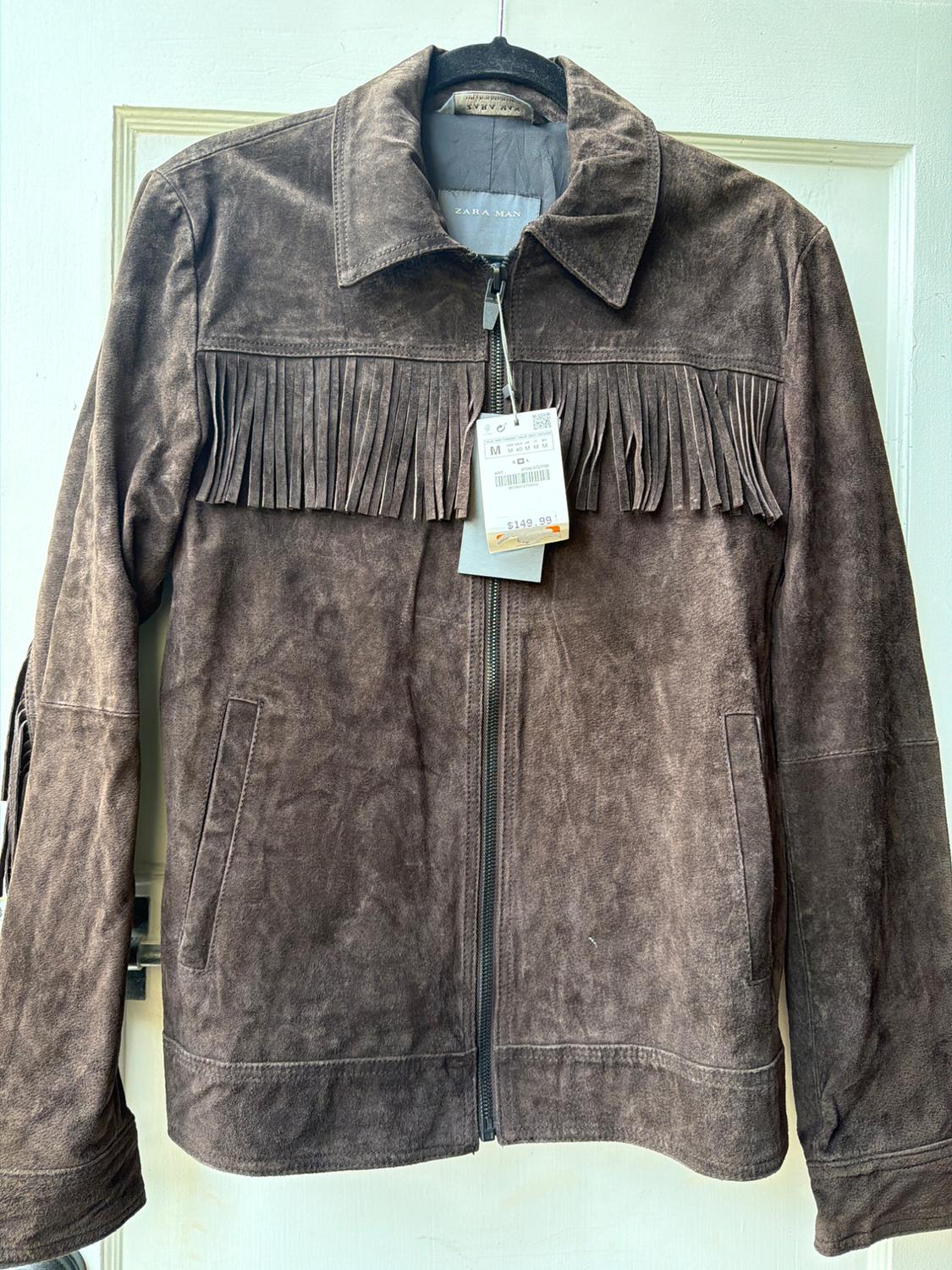 BROWN PREMIUM QUALITY SUEDE TASSELED ZIPPER JACKET - Image 2