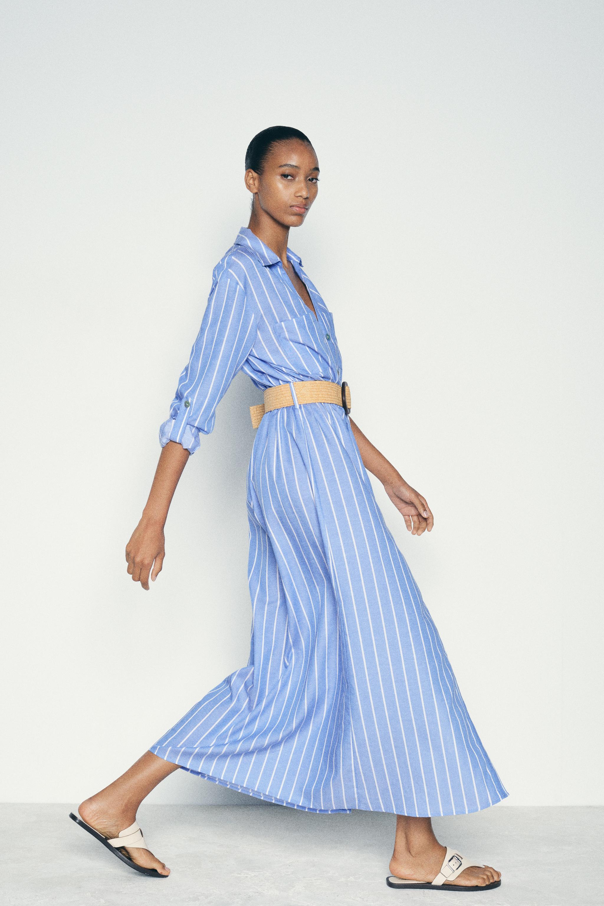 STRIPED BELTED SHIRT DRESS Blue White ZARA Canada