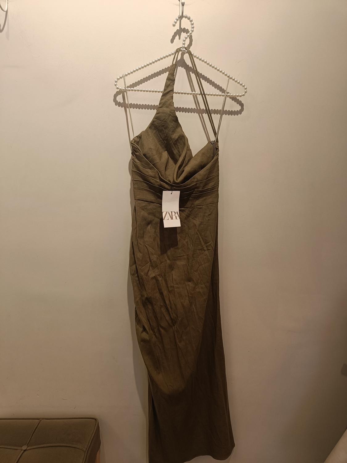 ASYMMETRIC LINEN BLEND DRESS WITH GATHERING - Image 2