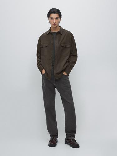 Zara Relaxed fit needlecord shirt with contrast pockets - Gray - Image 0