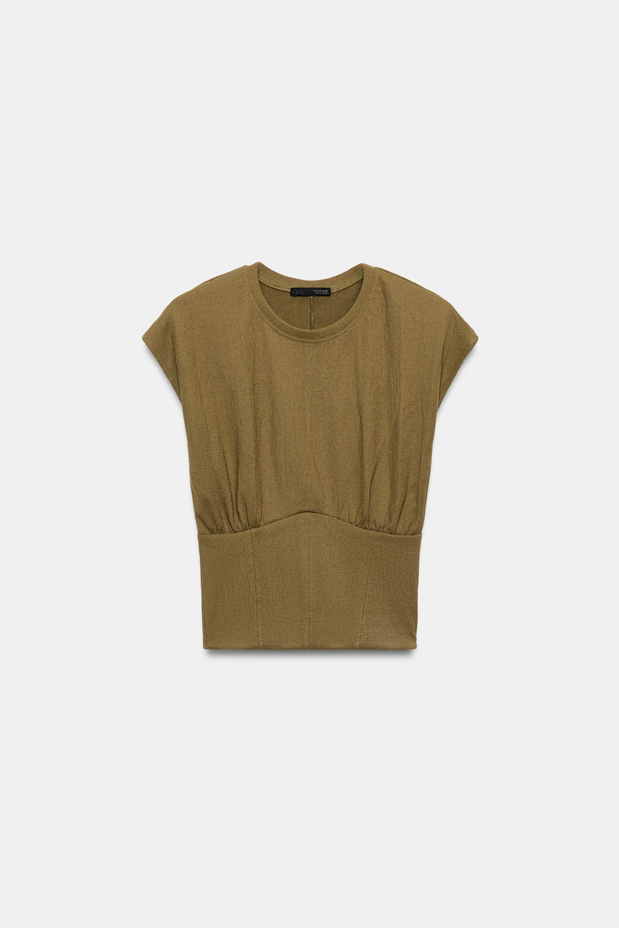 TEXTURED CORSETRY-INSPIRED TOP - Khaki | ZARA Singapore