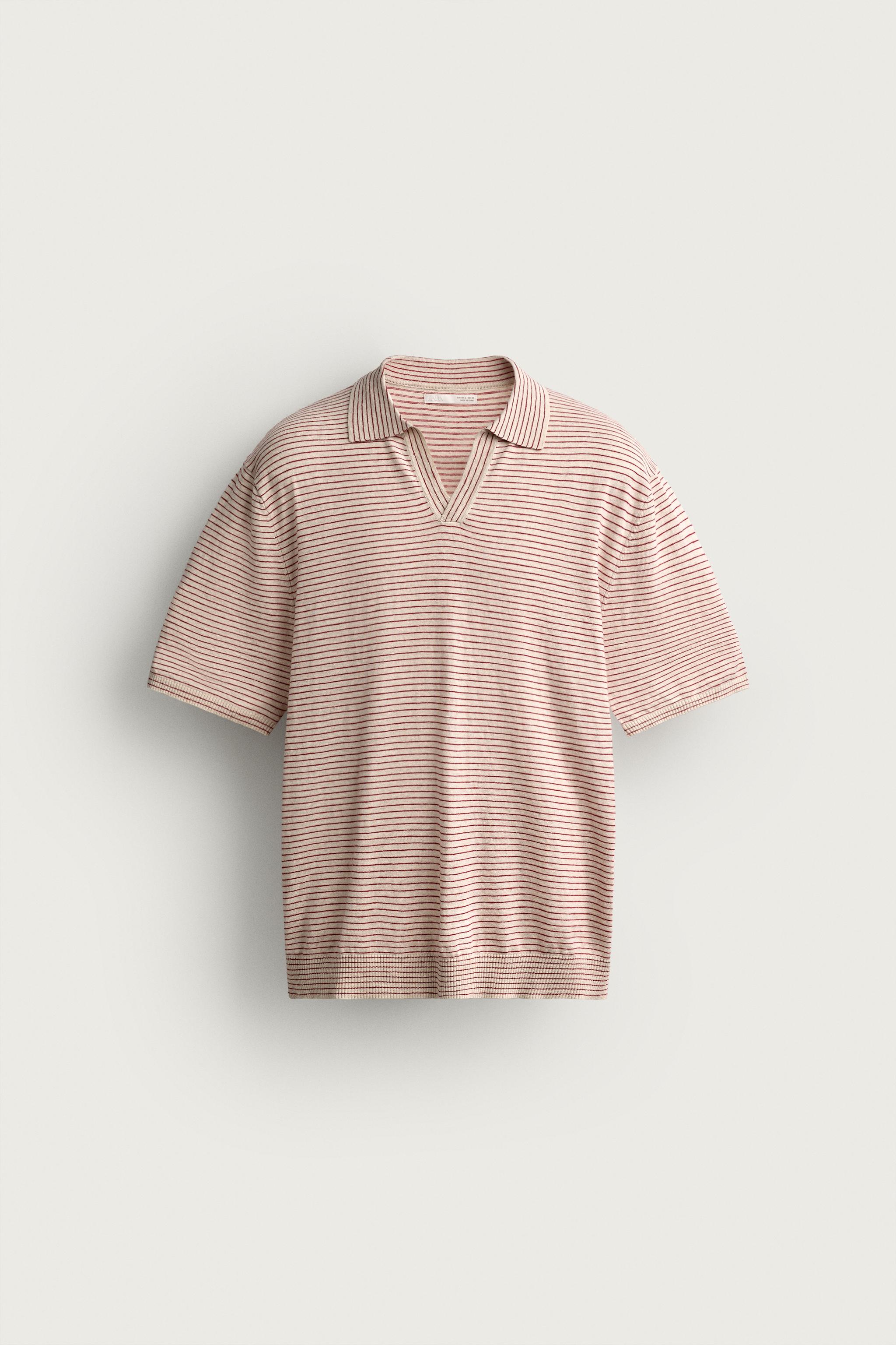 STRIPED JACQUARD KNIT POLO — White / Red