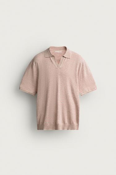 STRIPED JACQUARD KNIT POLO — White / Red 1