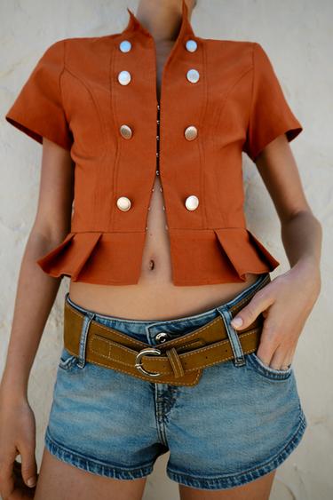 SHORT SLEEVE TOP WITH BUTTONS - Terracotta by Zara - Image 2
