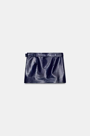LOW-RISE FAUX LEATHER MINI SKIRT WITH STUDS - Blue by Zara - Image 3