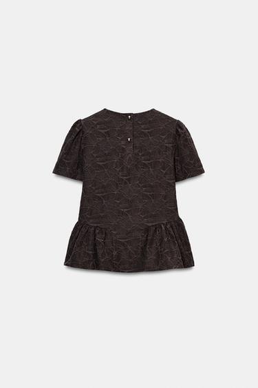 BALLOON PEPLUM TOP - Brown by Zara - Image 6