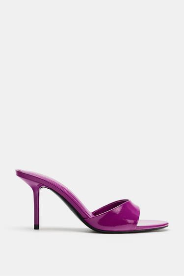 SANDALI CON TACCO EFFETTO VERNICE - Fucsia di Zara - Immagine 0