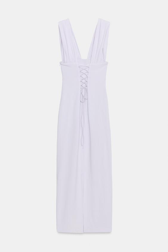 lace midi dress zara Zara Womens Midi Lace Pleated Beige Dress Size S