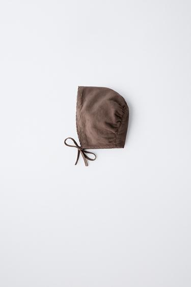 Zara EMBROIDERED LACE BONNET - Brown