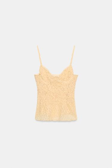TOP DENTELLE PLISSÉE - Jaune pastel de Zara - Image 2