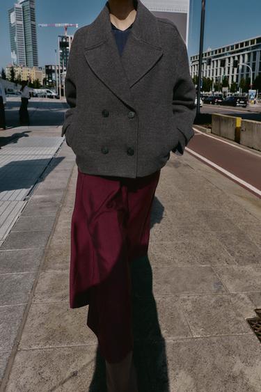 MANTEAU COURT CROISÉ SOFT - Gris de Zara - Image 1