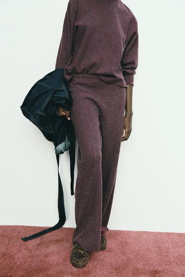 Zara SOFT STRAIGHT LEG PANTS - Burgundy