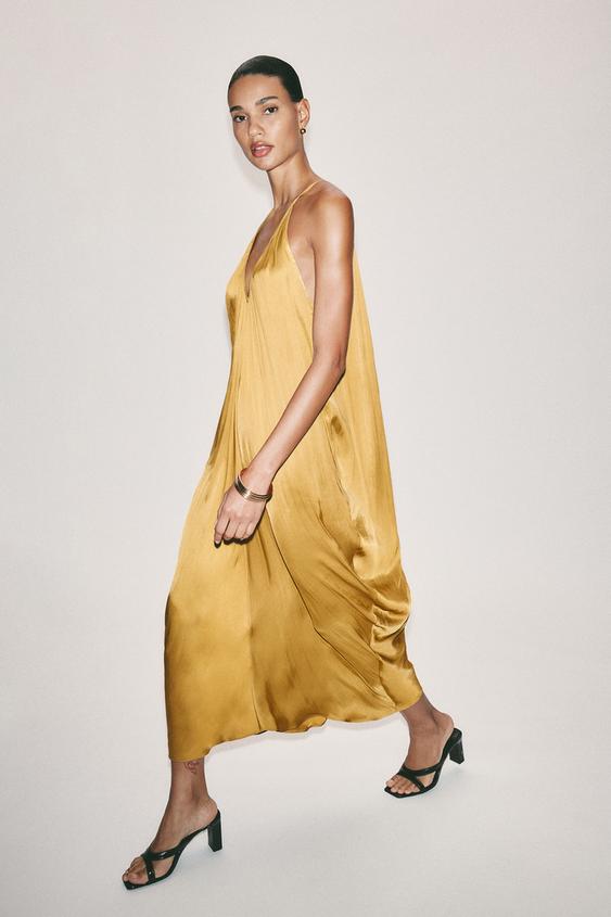 VESTIDO DRAPEADO SATINADO ZW COLLECTION - Oliva de Zara - Imagen 0