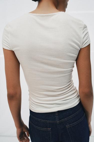 HENLEY T-SHIRT - Oyster-white by Zara - Image 2