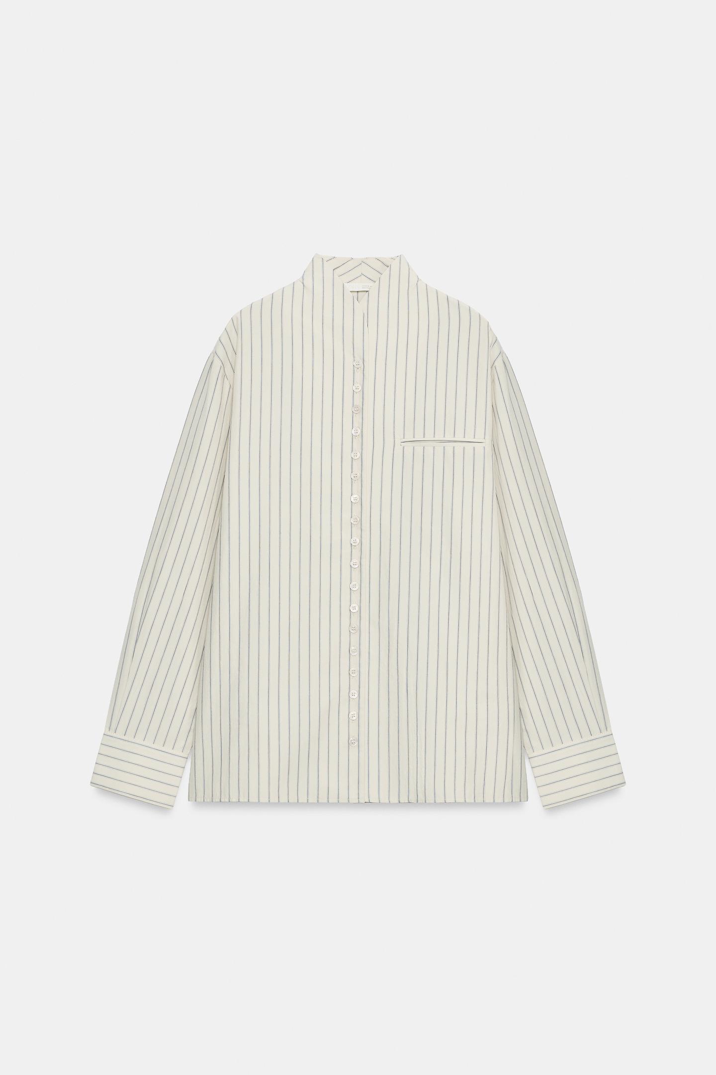 Женская рубашка Zara ZW Collection Striped, цвет: Экрю / Синий — фото 6