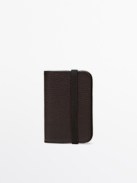 Nappa leather card holder with flap