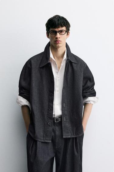 Zara RELAXED FIT DENIM OVERSHIRT - Blue
