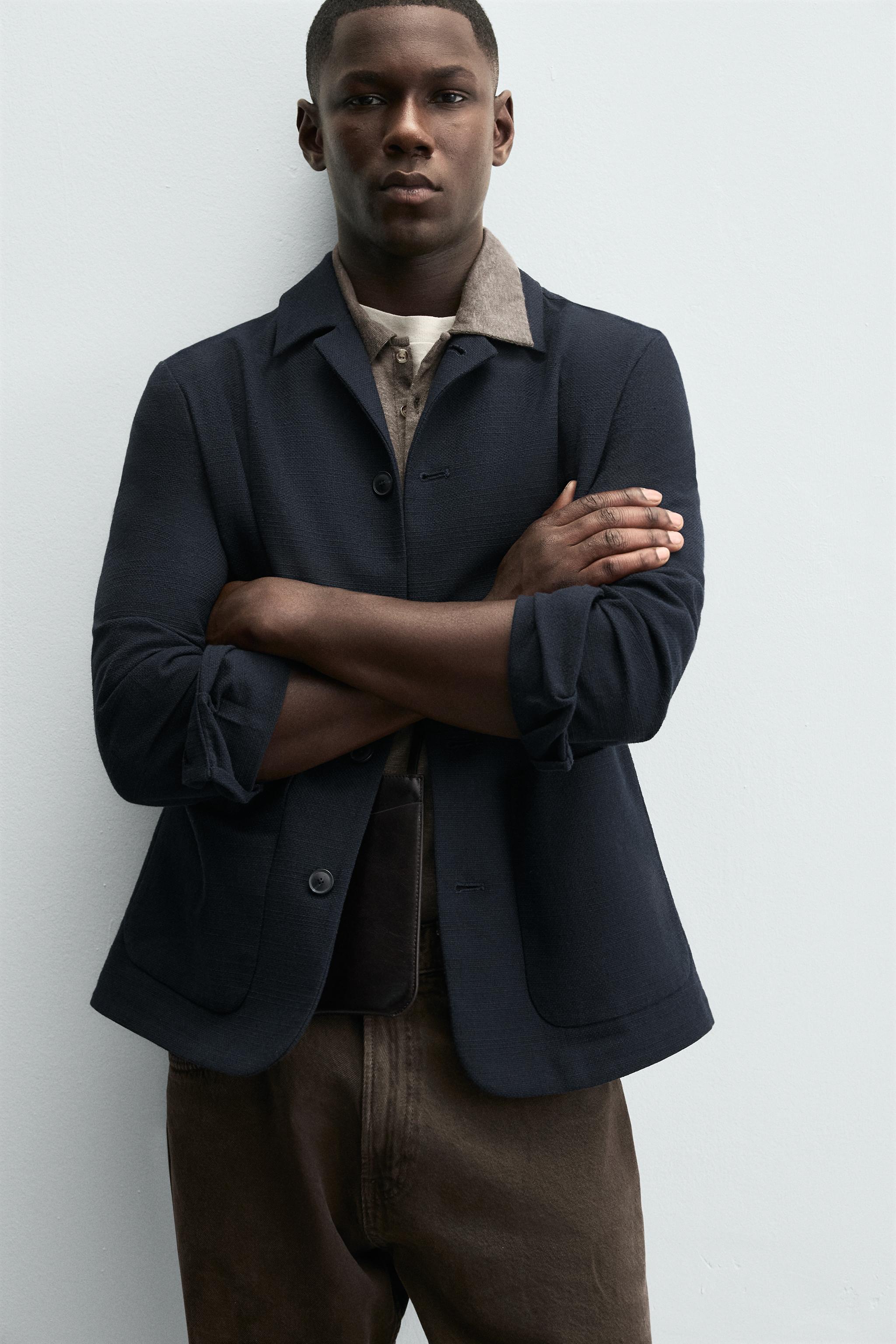 レギュラーフィット テクスチャーシャツジャケット - ネイビーブルー