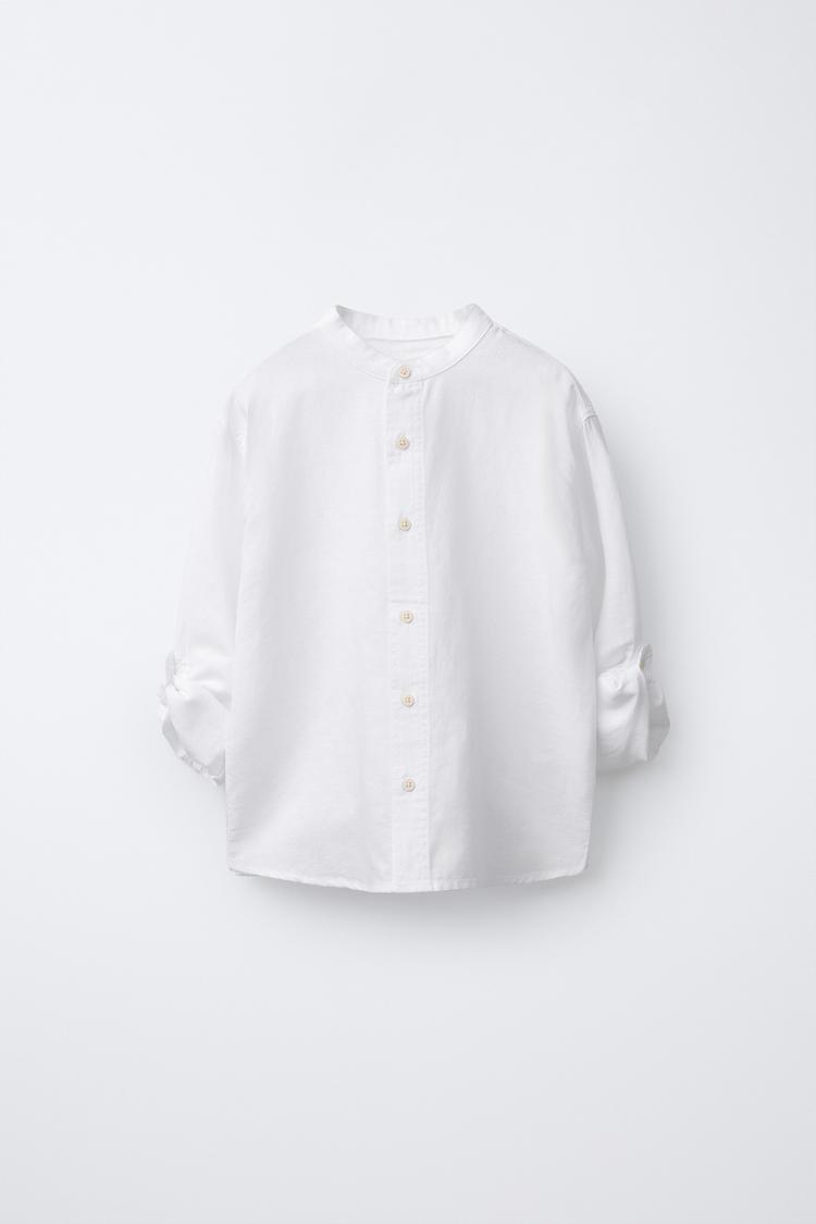 Camisa cuello mao con lino y algodon