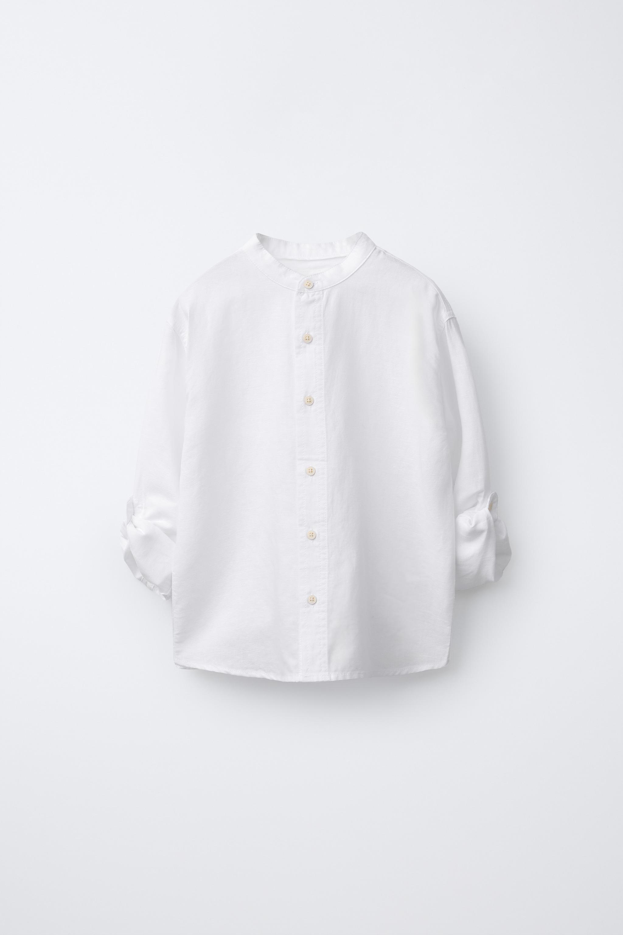Zara LINEN AND COTTON MANDARIN COLLAR SHIRT — фото 2