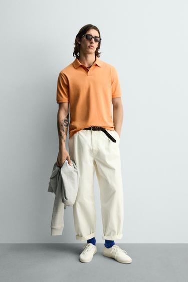 REGULAR FIT PIQUÉ POLO SHIRT - Orange by Zara - Image 0