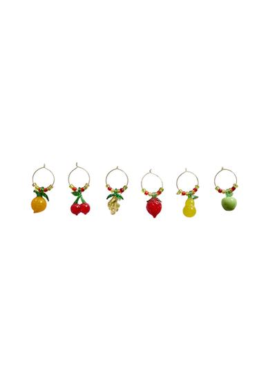 PACK OF FRUIT GLASS CHARMS (PACK OF 6) - Red by Zara