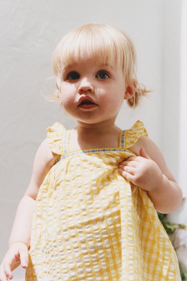 ROBE ET CULOTTE À CARREAUX VICHY FLEURS - Jaune de Zara