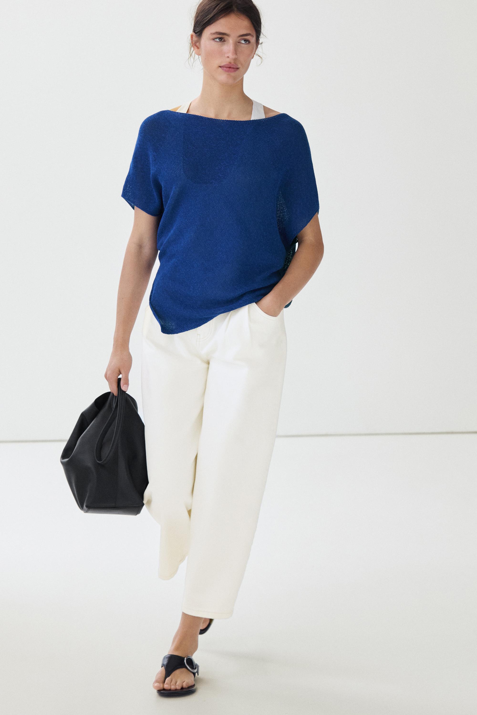 Asymmetric short sleeve linen T-shirt
