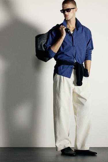 PANTALON STRAIGHT FIT À PLIS - Blanc cassé de Zara
