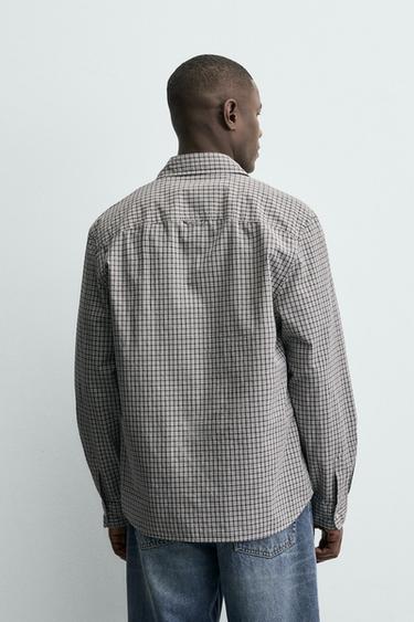 CHEMISE À CARREAUX ET POCHES - Gris / Marron clair de Zara - Image 2