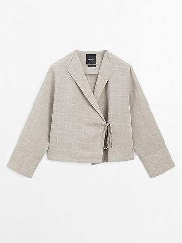 Zara Linen blend check print kimono - Beige