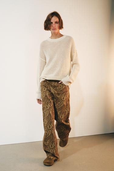 ДЖИНСИ ZW COLLECTION CURVED STRAIGHT З НИЗЬКОЮ ПОСАДКОЮ ТА ПРИНТОМ - dark russet Zara