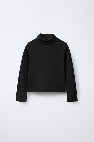 Zara PLAIN TURTLENECK T-SHIRT - Black