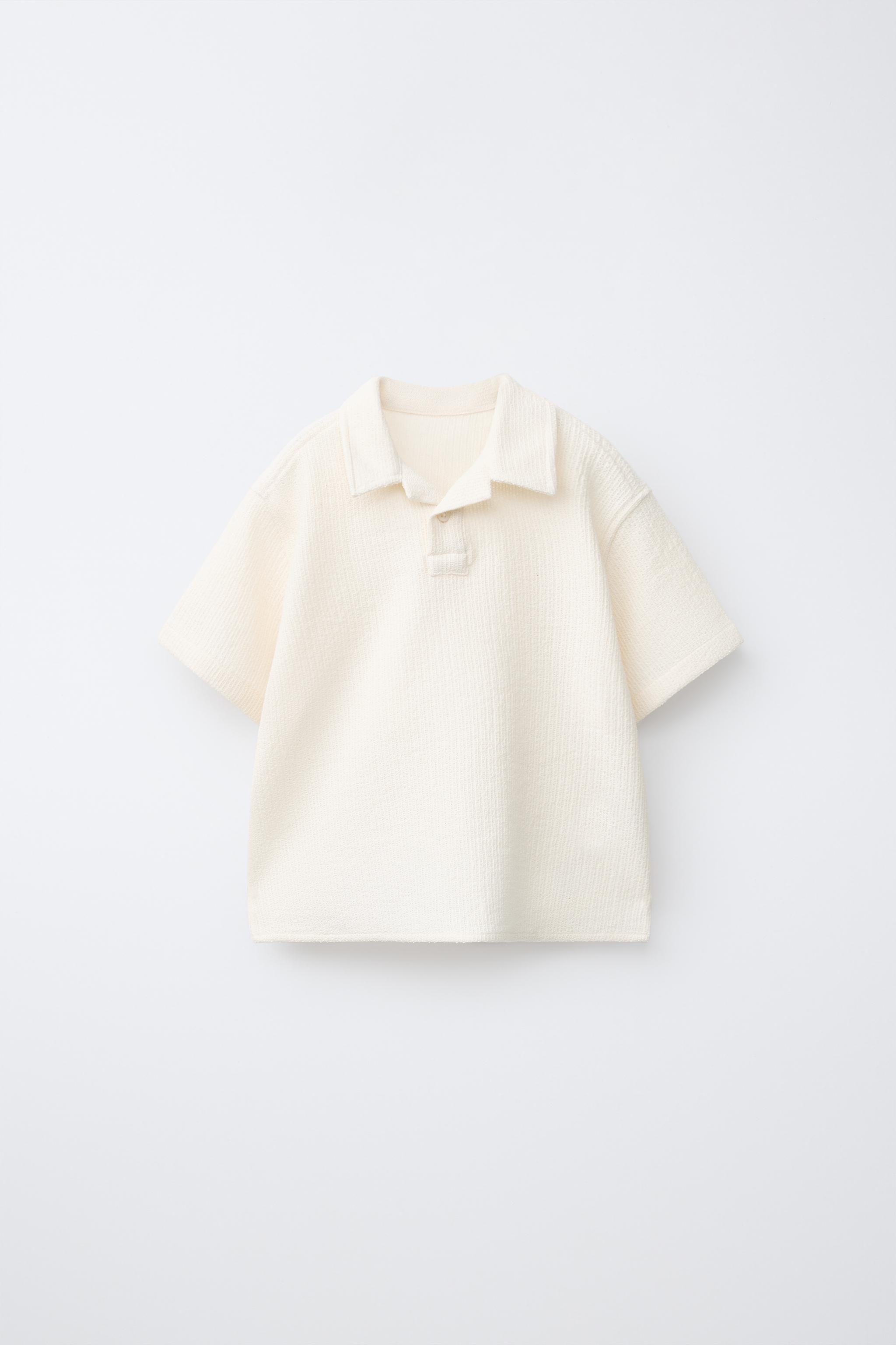 PLAIN KNIT POLO SHIRT — Ecru