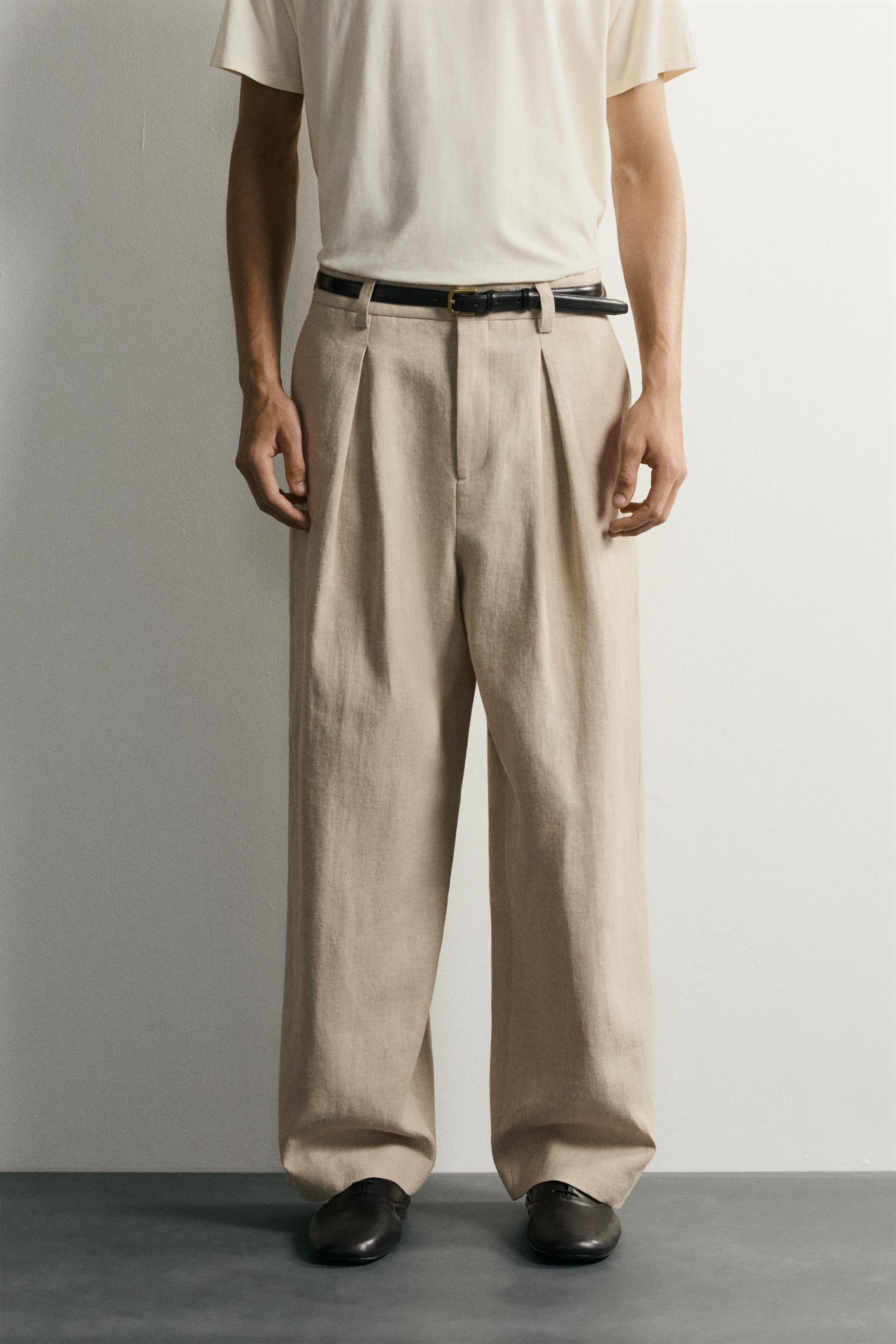 RELAXED FIT PLEATED SUIT PANTS — Light beige (alternate view)