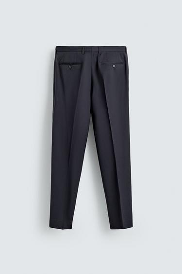100% WOOL PINSTRIPED SUIT TROUSERS - Navy blue by Zara - Image 5
